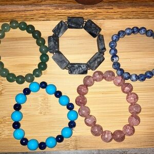 Hand Crafted Multicolor Stone Bracelets Set 5 New